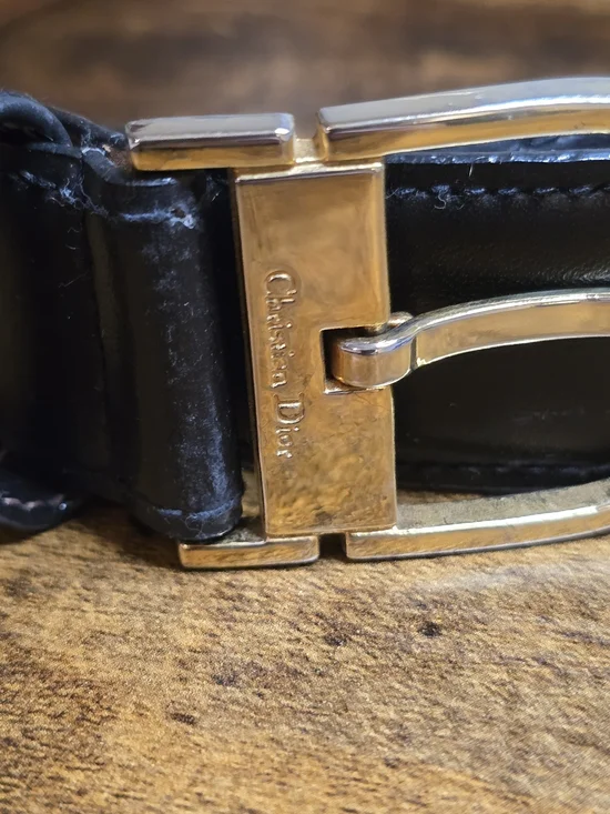 Dior Black Leather Men's Belt with Gold Buckle - Picture 2 of 16